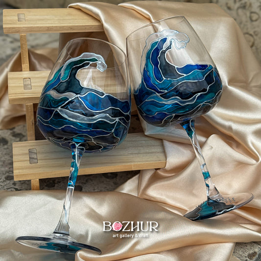 Рисувани чаши за вино "Море"