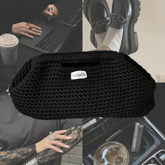 Плетена чанта Long Clutch - черно