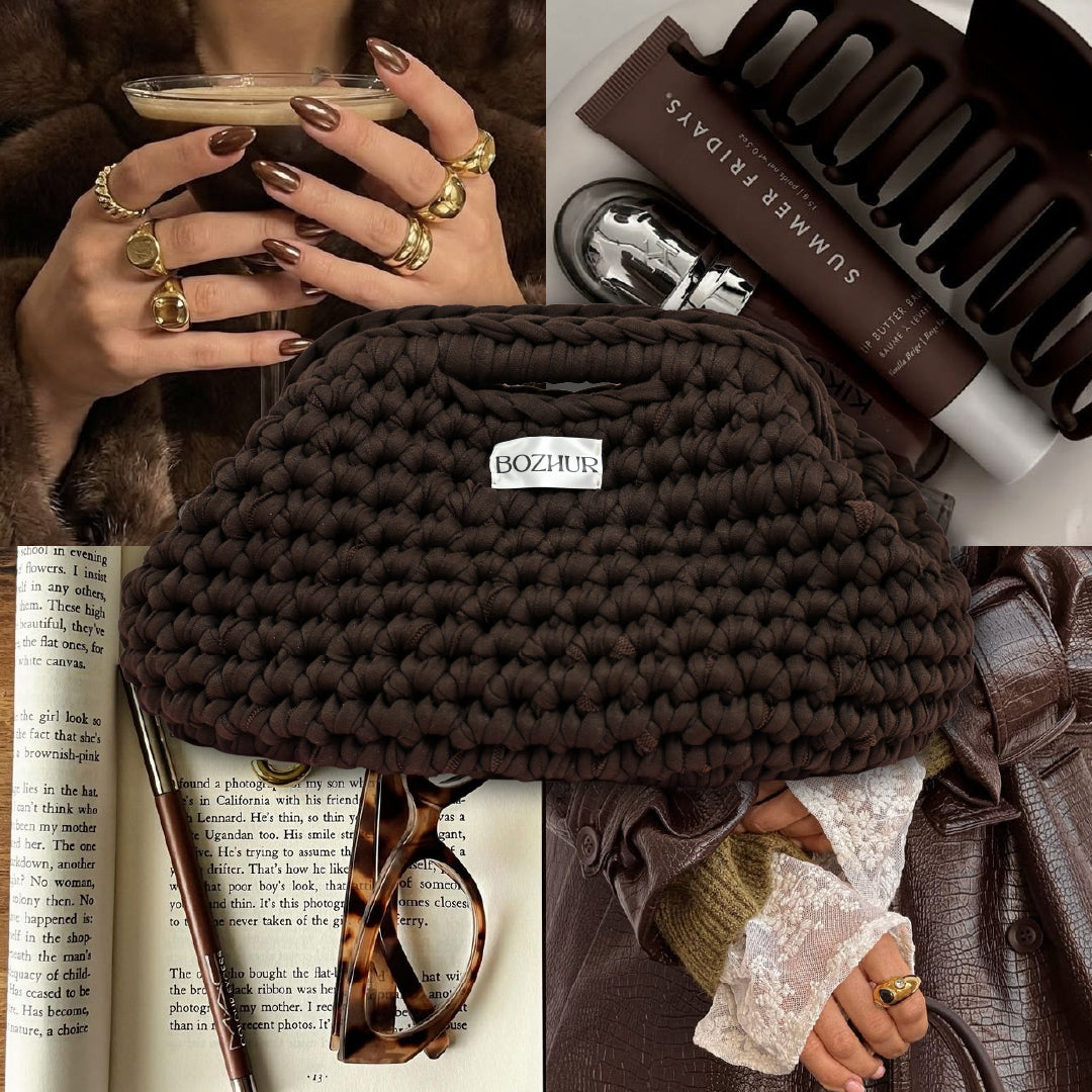 Плетена чанта Medium Clutch - Choco Brown