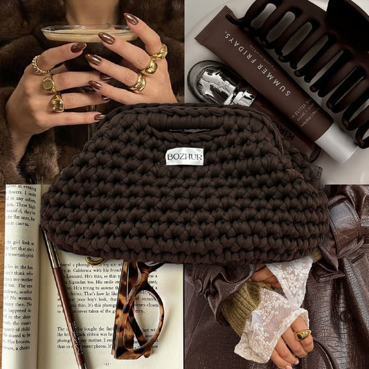 Плетена чанта Medium Clutch - Choco Brown