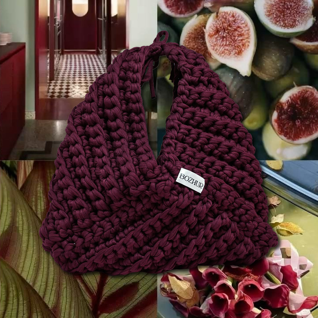 Плетена чанта Medium Triangle - Burgundy