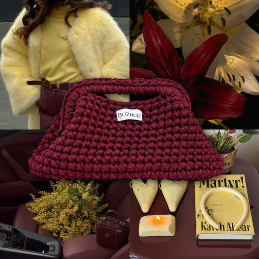 Плетена чанта Medium Clutch - Burgundy