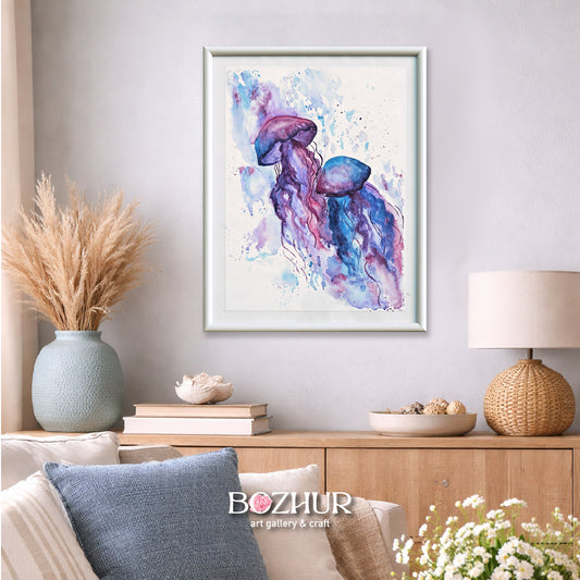 „Медузи“ – акварелна картина, 30×40 см