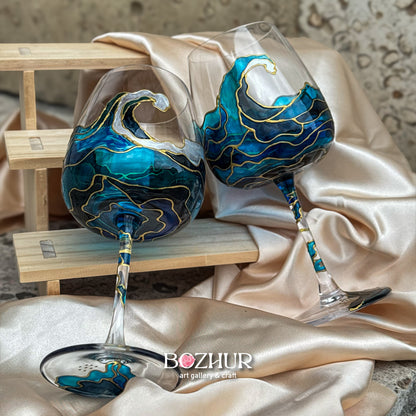 Рисувани чаши за вино "Море"